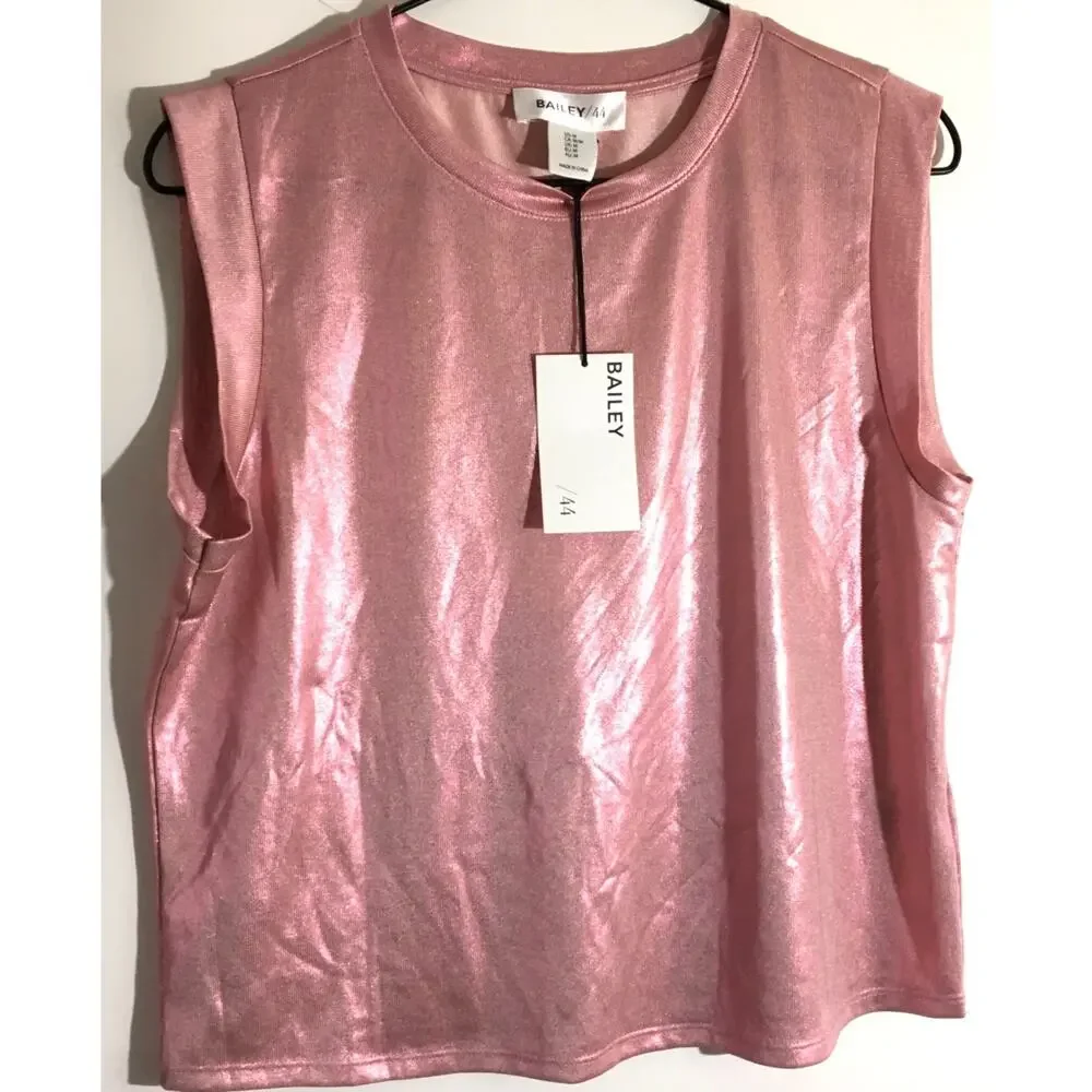 Bailey 44 Women's Size Medium Pink Metallic Muscle Shimmer Sleeveless Shirt Tee